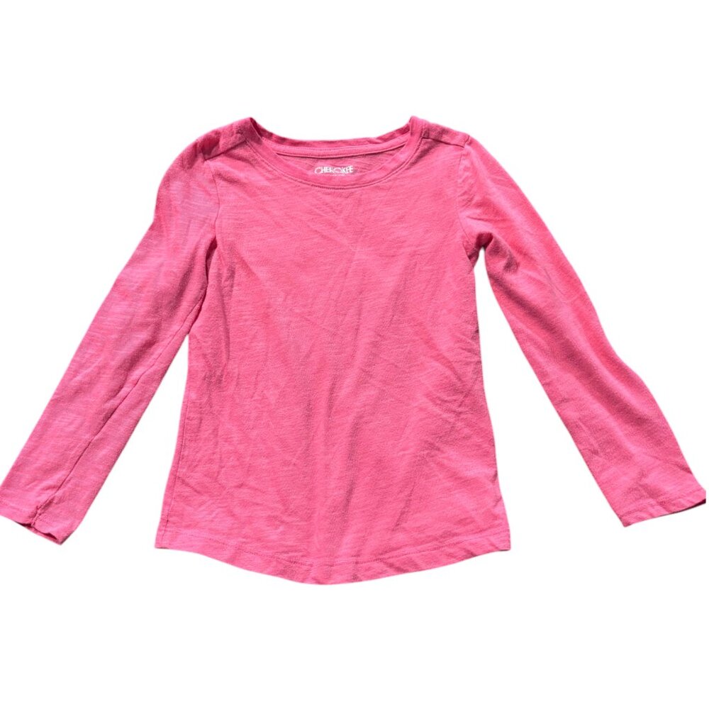 Cherokee girl's long sleeve t-shirt solid‎ bright pink sz XS 4-5